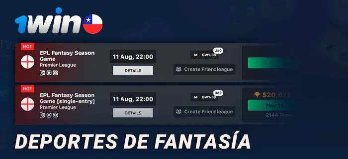 Deportes de fantasía en la sección de apuestas de 1win